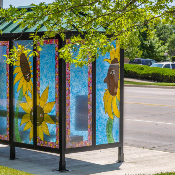 Sunflowers painted on bus shelter, 21st Street North and Chautauqua photo from 2009