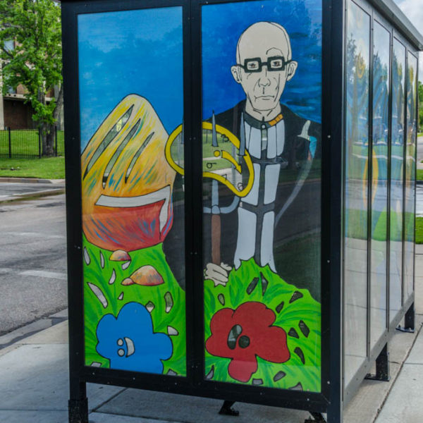 Art Images on Bus Shelter - south west corner of intersection, 25th Street North and Grove photo from 2012